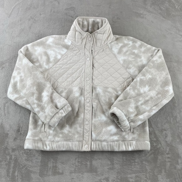 Abercrombie & Fitch White Grey Camo Button Up Mock Neck Fleece Jacket - Picture 3 of 6